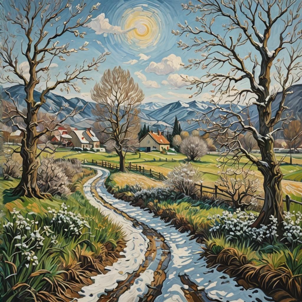 Winter's End: Spring's Approach, Oil Painting