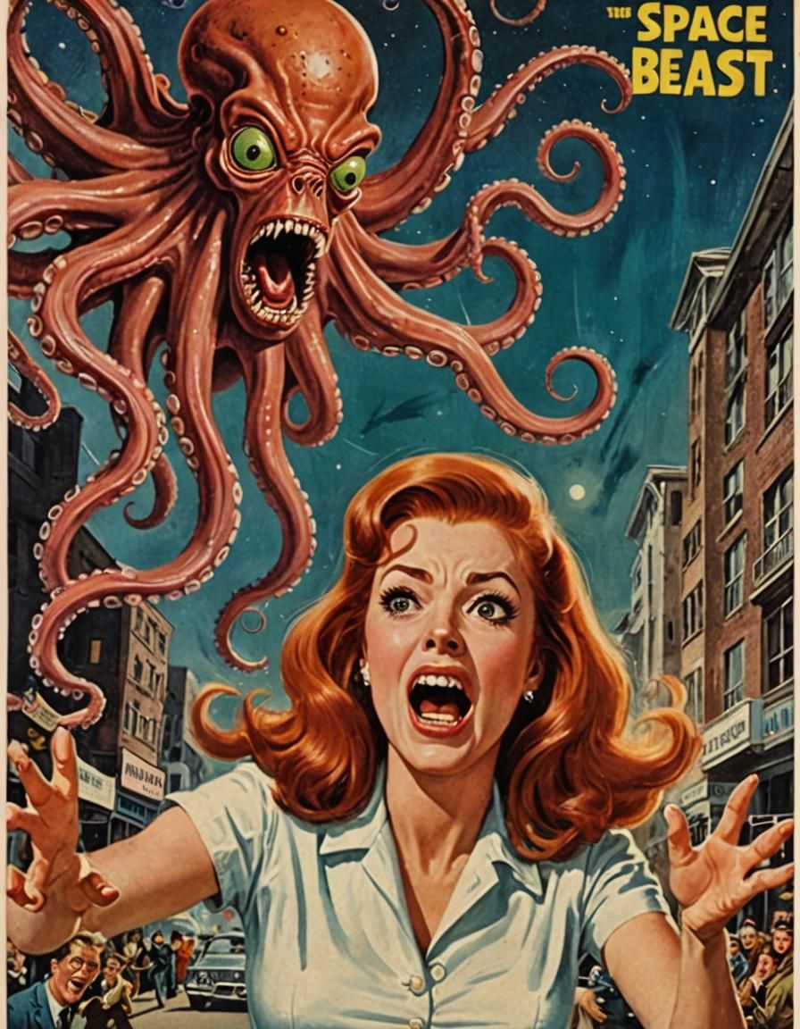 Vintage 'Space Beast' Pulp Movie Poster