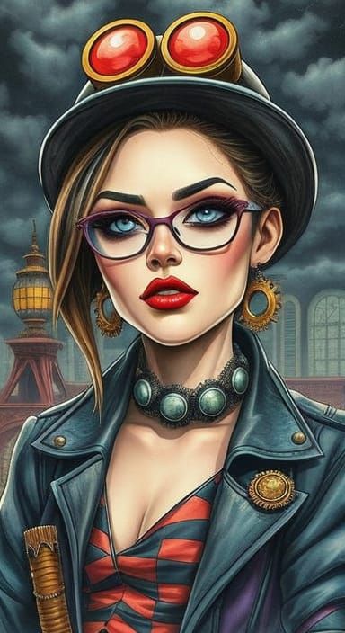 Steampunk Supervillainess Portrait in Afremov Style
