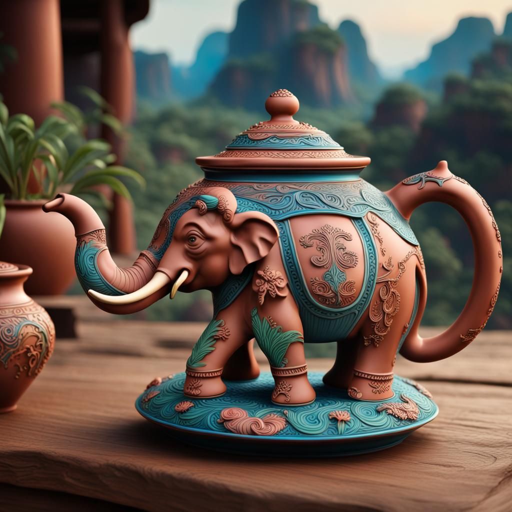 Elephant Teapot in Enamel Coloring, 3D Render