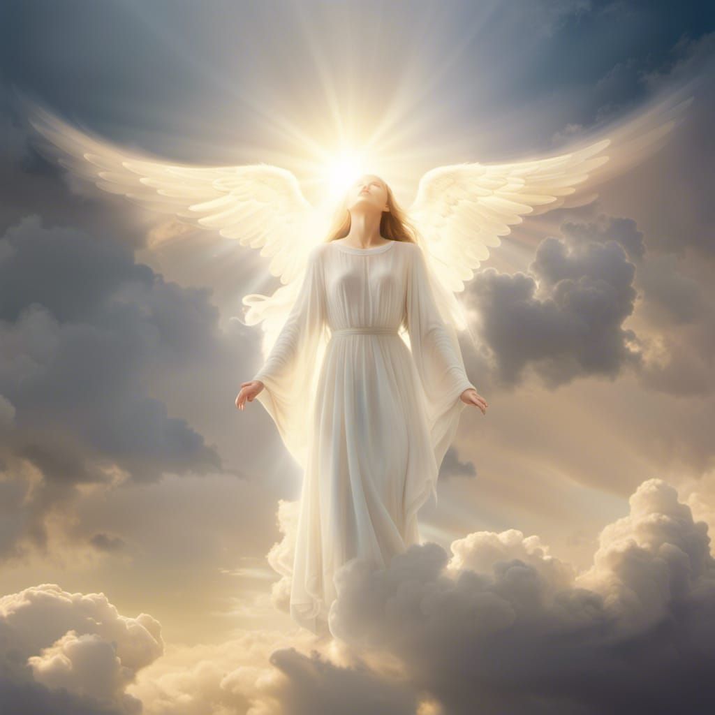 Ethereal Angel in Heaven Bathed in Gentle Light