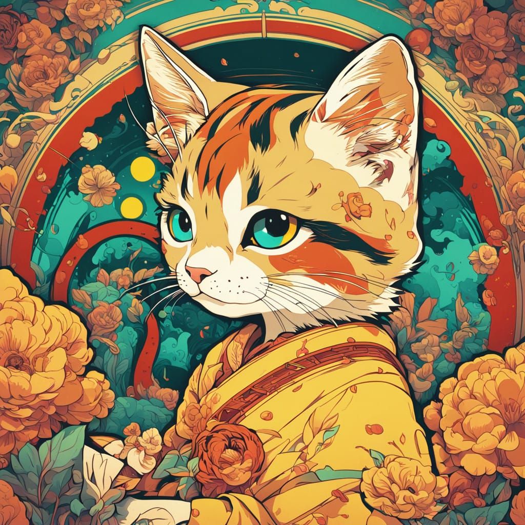 Whimsical Kitten Goddess in Vibrant Lomography Style