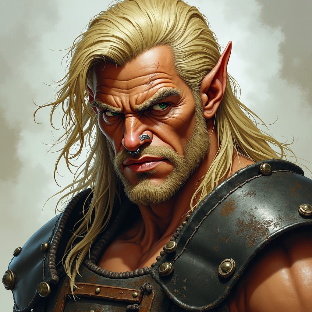 Battle-Hardened Half-Elf Warrior in Gritty, Fantasy Style