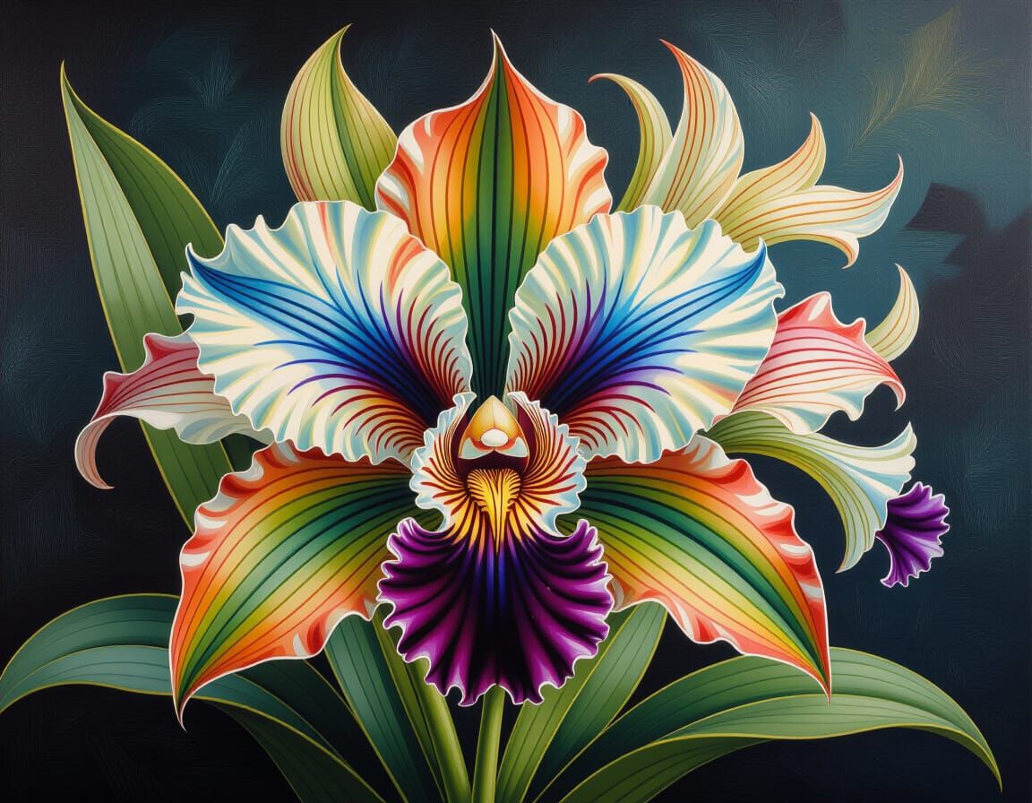 Iridescent Dragon Orchid in Botanical Art Style