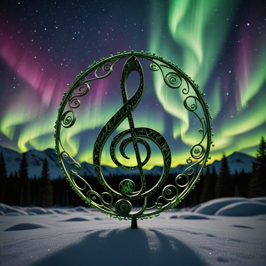 Treble Clef on Planet Earth in Dazzling Aurora Borealis