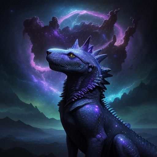 Cat Repairs Cosmosaurus Support System in Surrealist Style