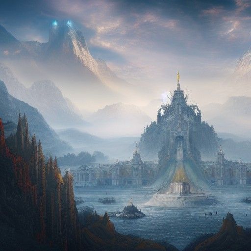 Mountain Palace and Temple in Matte Painting Style