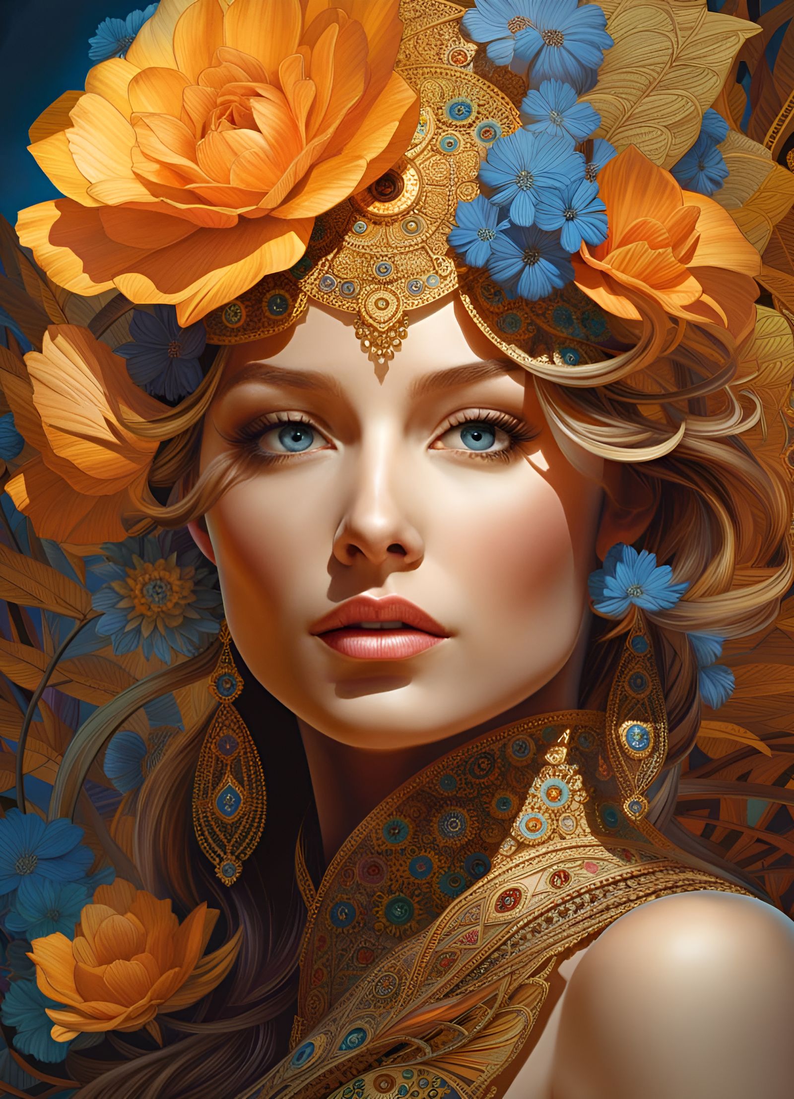 Flower Fractal Woman in Golden Hour Light