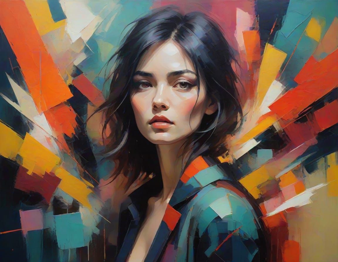 Vibrant Portrait of Ania Luk in Abstract Expressionism