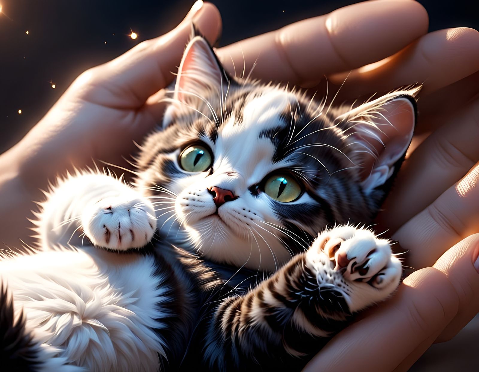 Cute Cat Cuddles Hand: Photorealistic Fantasy Art