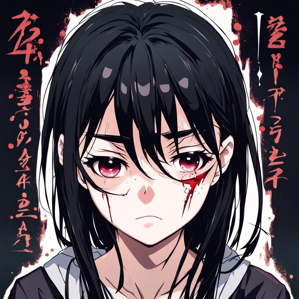 Distressed Anime Girl in Manga Style