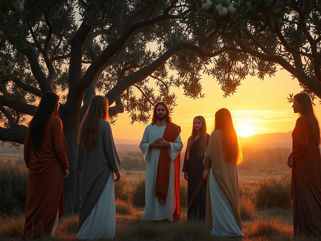 Jesus Amidst an Olive Grove, Surrounded by Enchanted Women i...