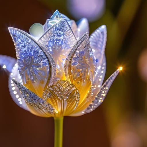 Luminescent Crystal Tulip: Intricate Micro Photography
