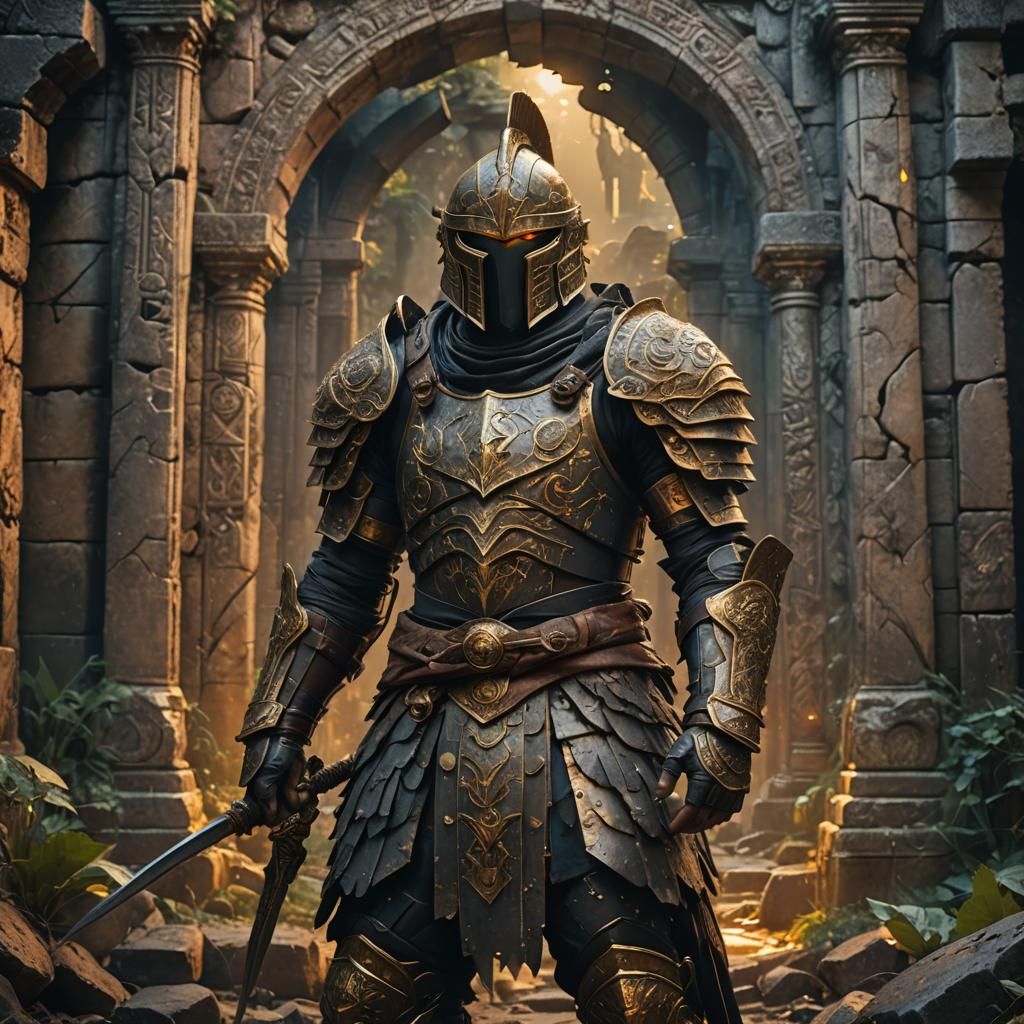 Yiga Warrior in Ancient Ruins: Dark Fantasy Matte Painting