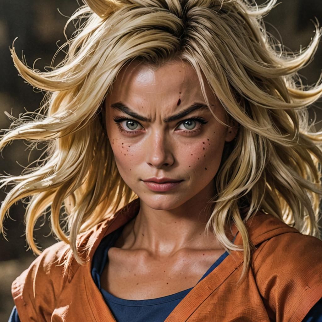 Margot Robbie as Goku: Digital Art Fusion