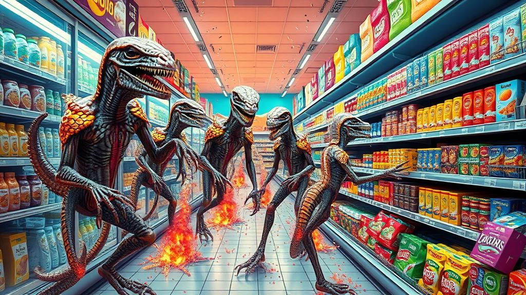 Velociraptor Aliens Cause Grocery Store Mayhem