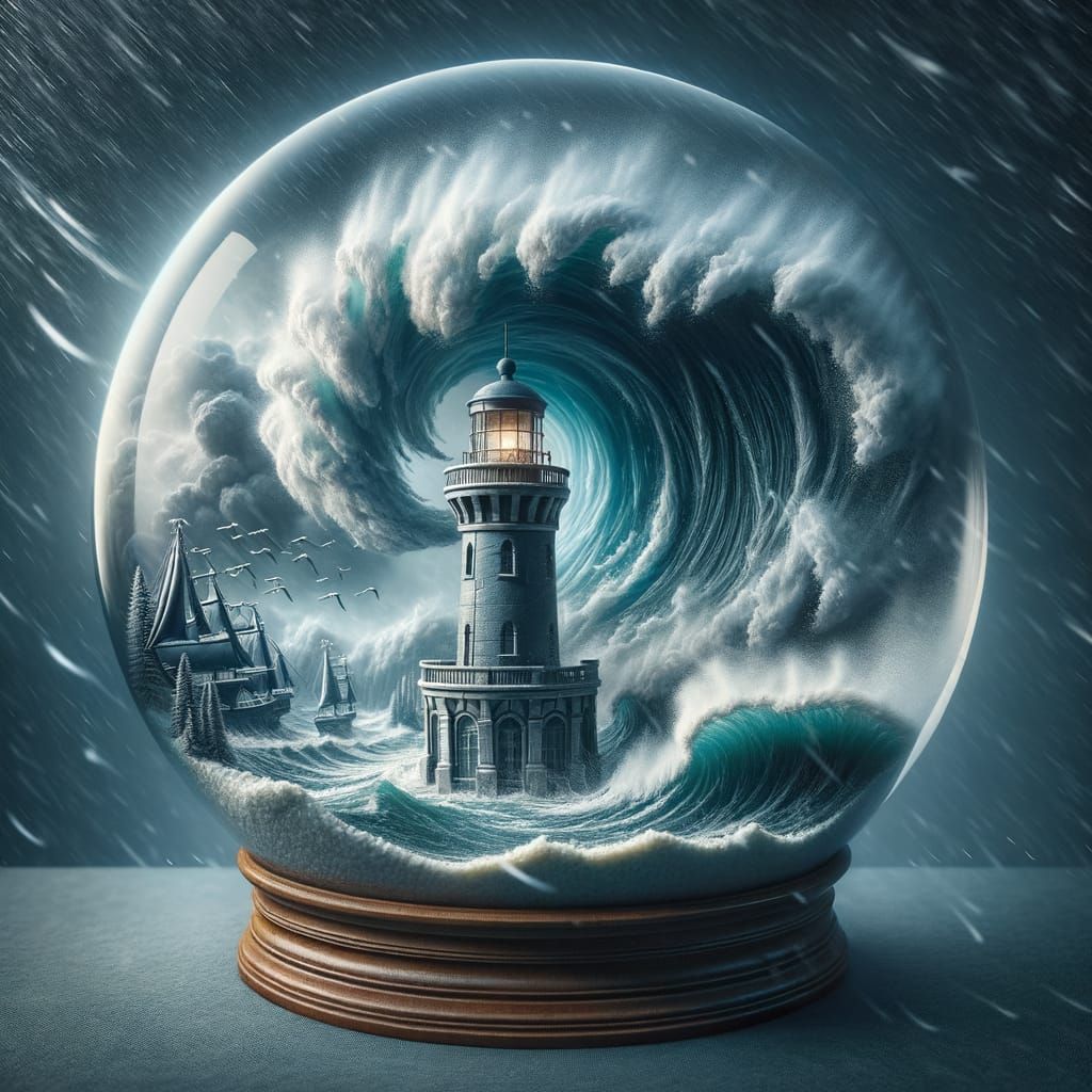 Lighthouse in a Storm Glass Vessel