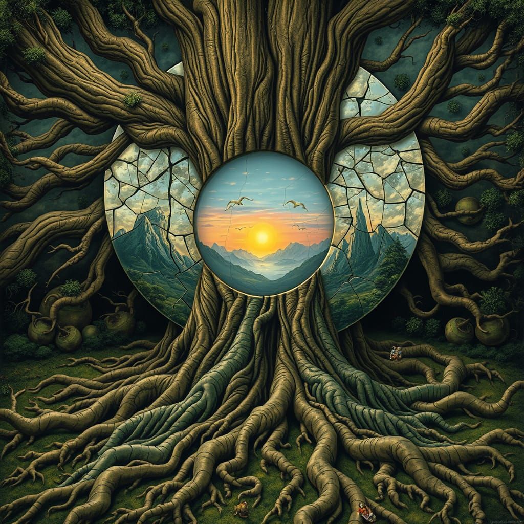 Tree Portal to Fantastical Worlds in Surreal Beauty