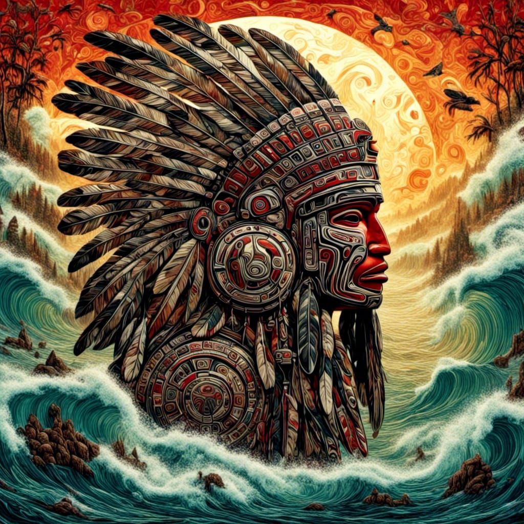 Warrior Knight with Totem Helmet in Digital Woodland Style