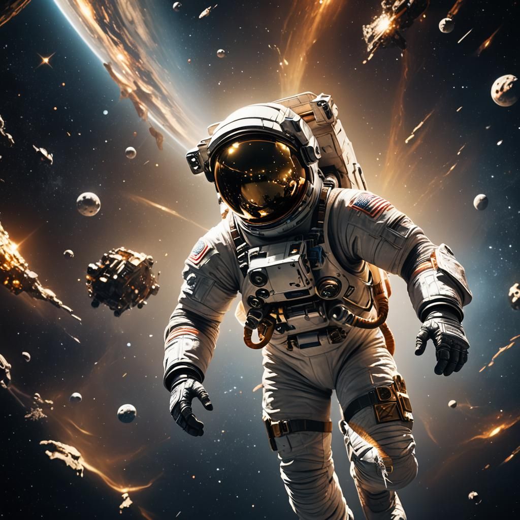 Astronaut Floats in Deep Space: Cinematic 3D Render