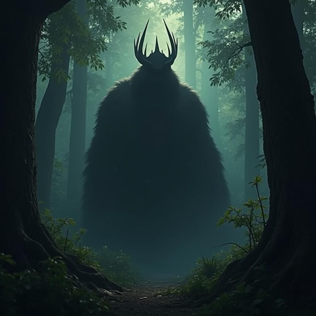 Menacing Gorilla Stares from Shadowy Forest