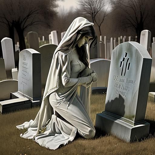 Ethereal Ghost Mourning at Grave, Sargent Style