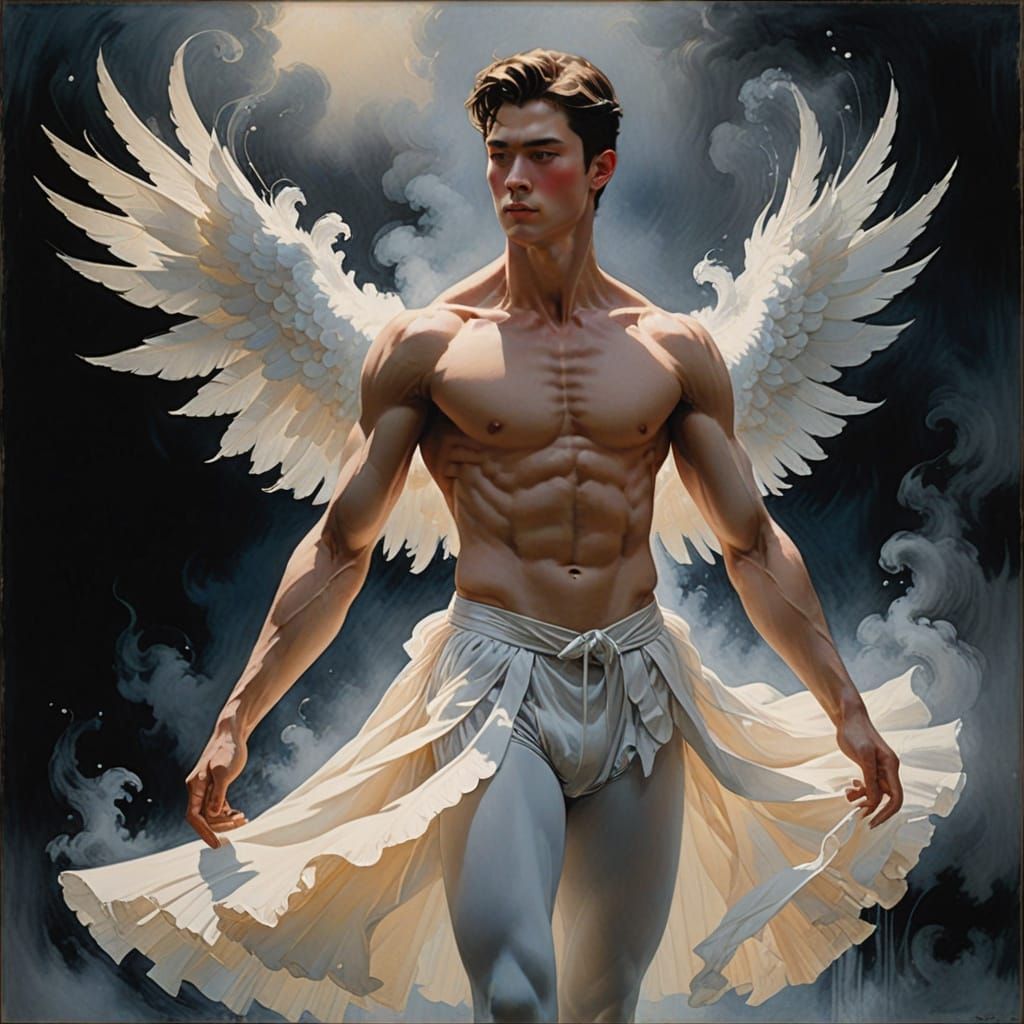 Shirtless Male Dancers in Ghostly Smoke | Yamato-e Style