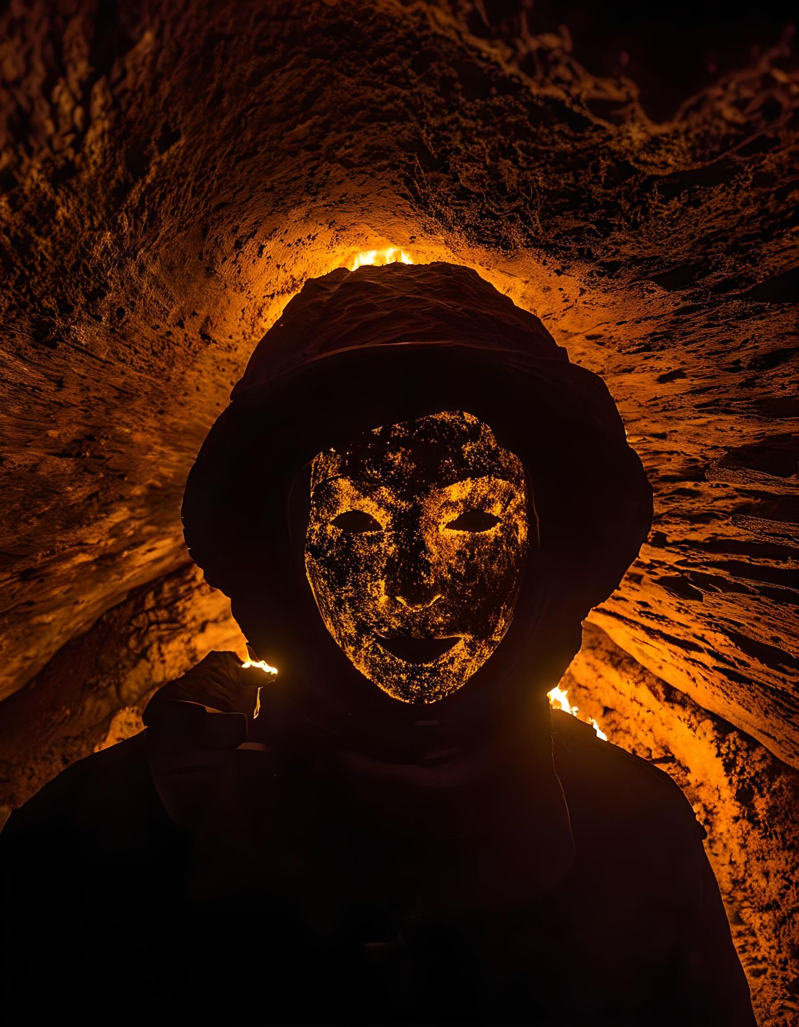 Cave Fire Illuminates Soot Face