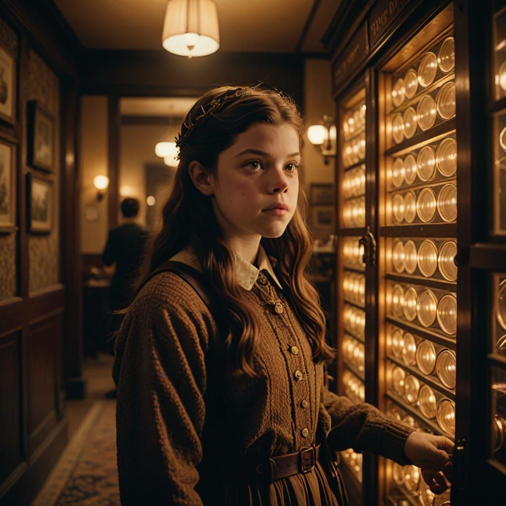Georgie Henley as Lucy Pevensie entering the Magic wardrobe in the Lion, the Witch and the Wardrobe Cinematic film still...