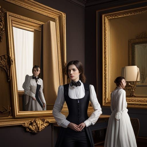Woman in Tuxedo Mirror Reflection, Renaissance Style
