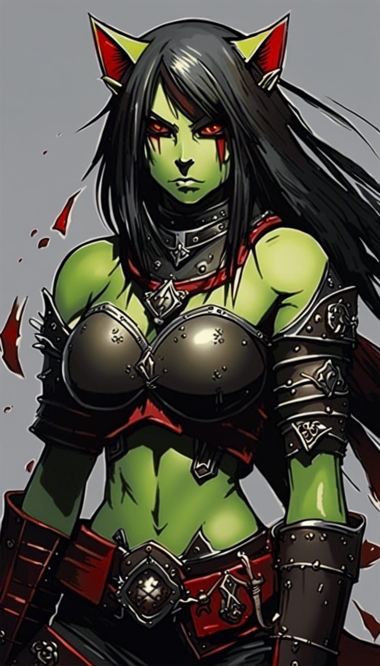 Half-Orc Cat Adepta Sororitas in Anime Manga Style