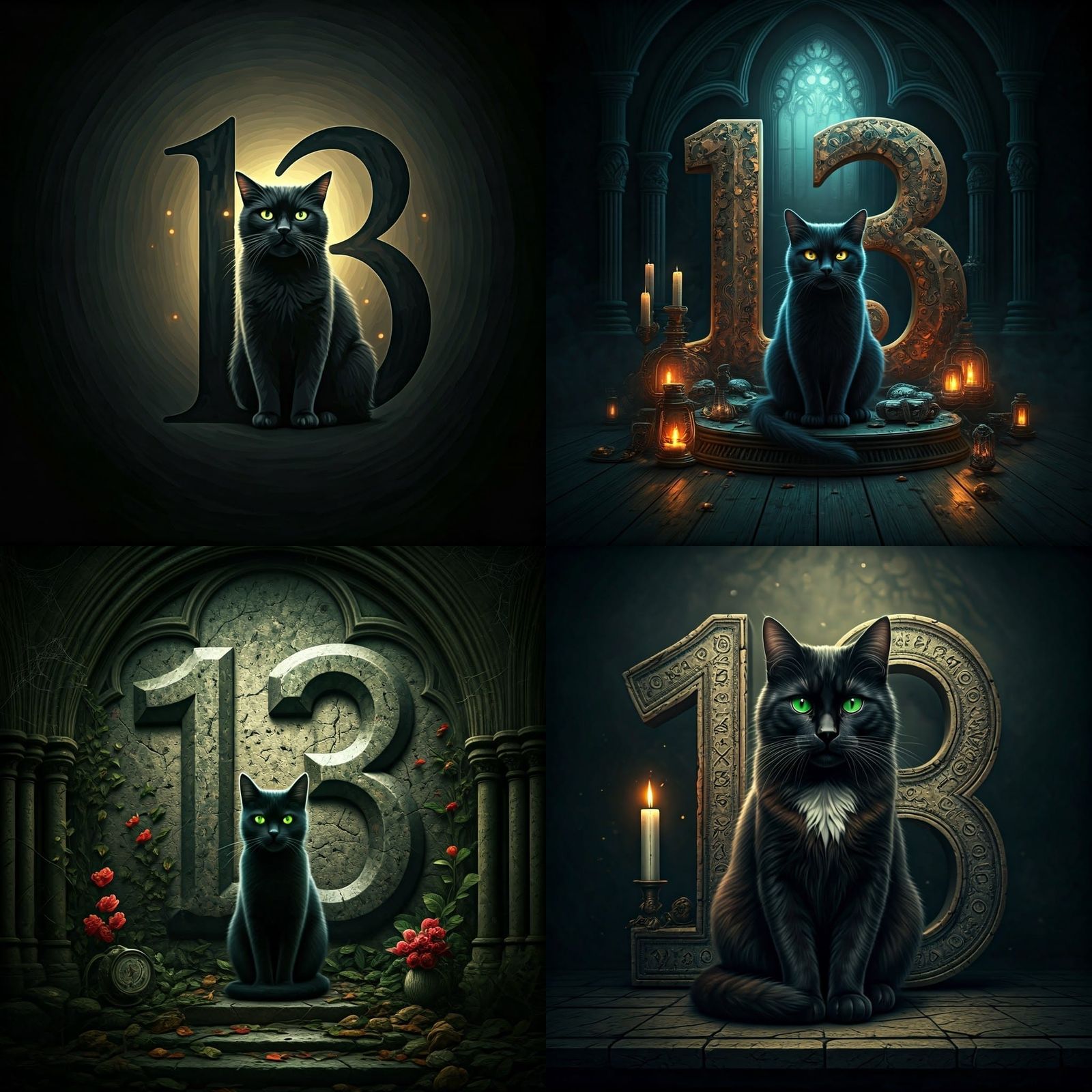 Ominous Number Thirteen with Black Cat