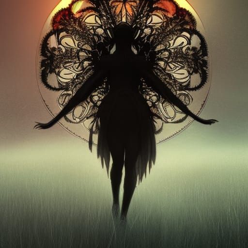 Gothic Crow Portrait in Moonlight, Art Nouveau Style