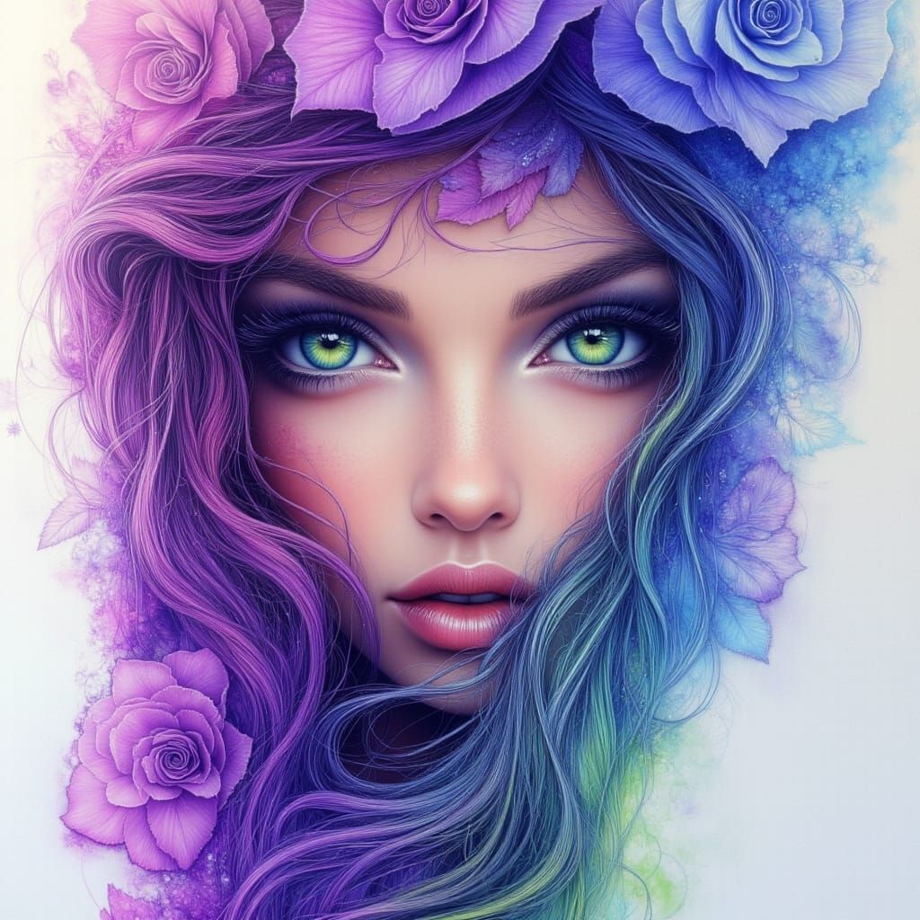 Ethereal Face Emerges from Vibrant Abstract Paint