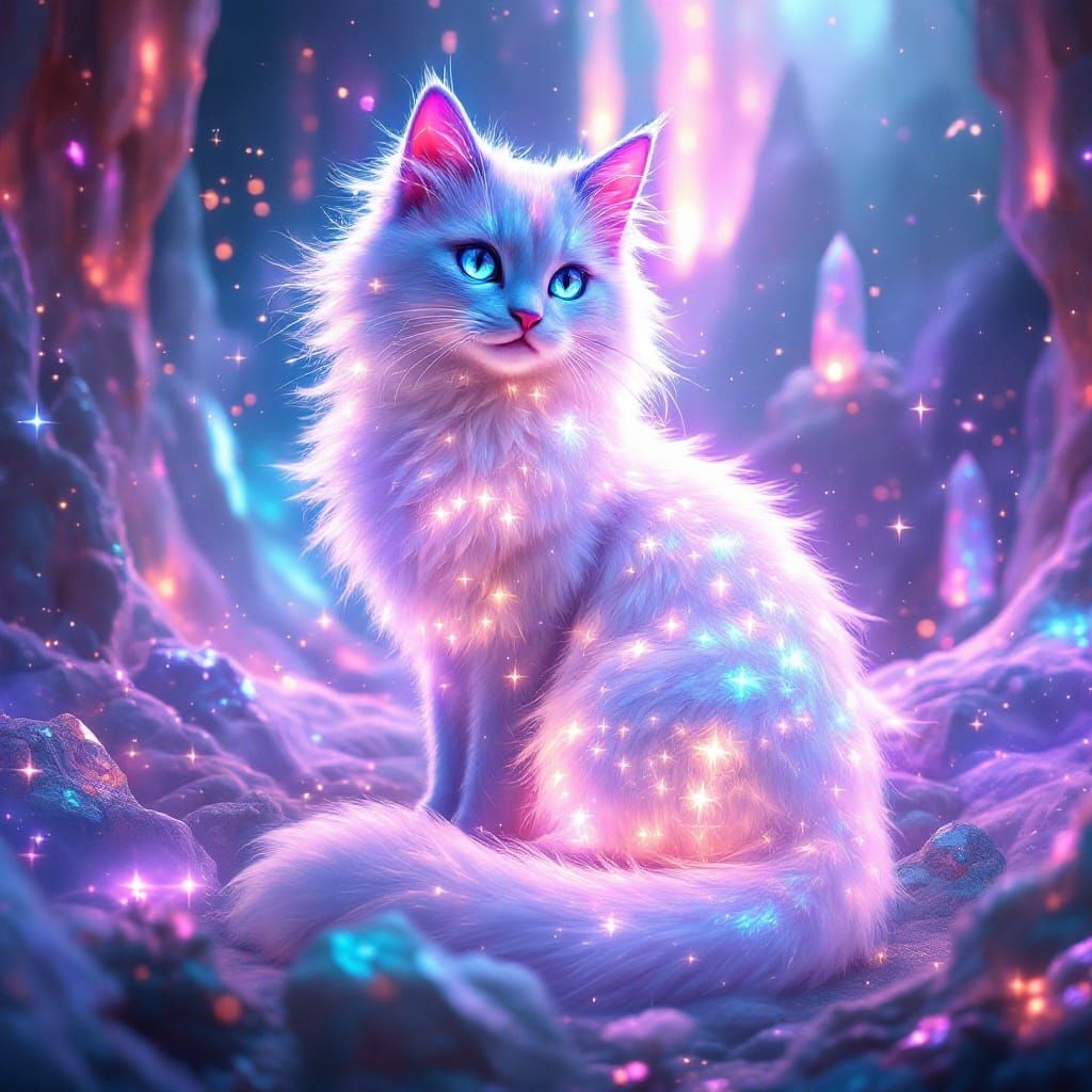 Luminescent Cat with Rounded Form in Mystical Realm