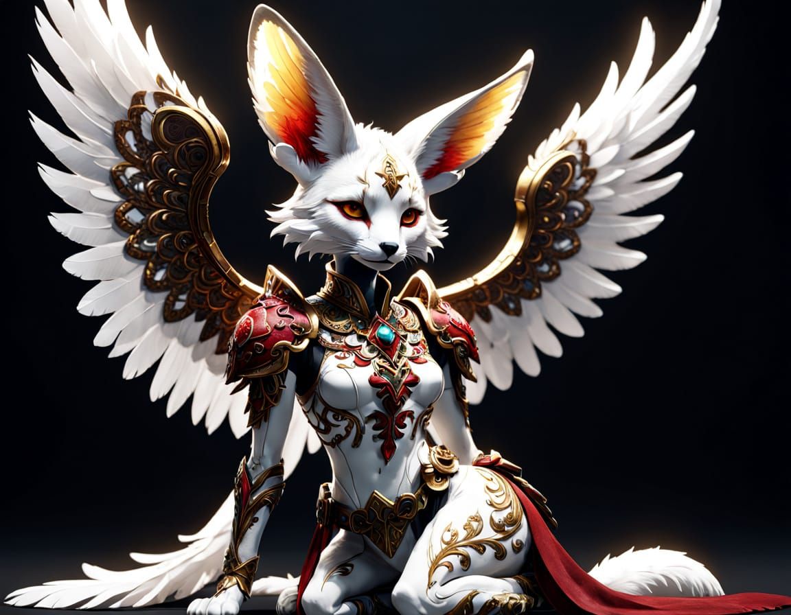 Fantasy Feline with Angel Wings in High Fantasy Style