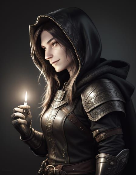 Mysterious Female Thief in Dark Fantasy Portrait Style