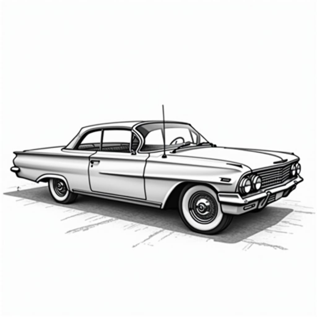 Classic 1961 Chevy Impala Line Drawing