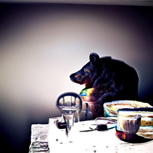 Bear at Kitchen Table in Golden Hour HDR