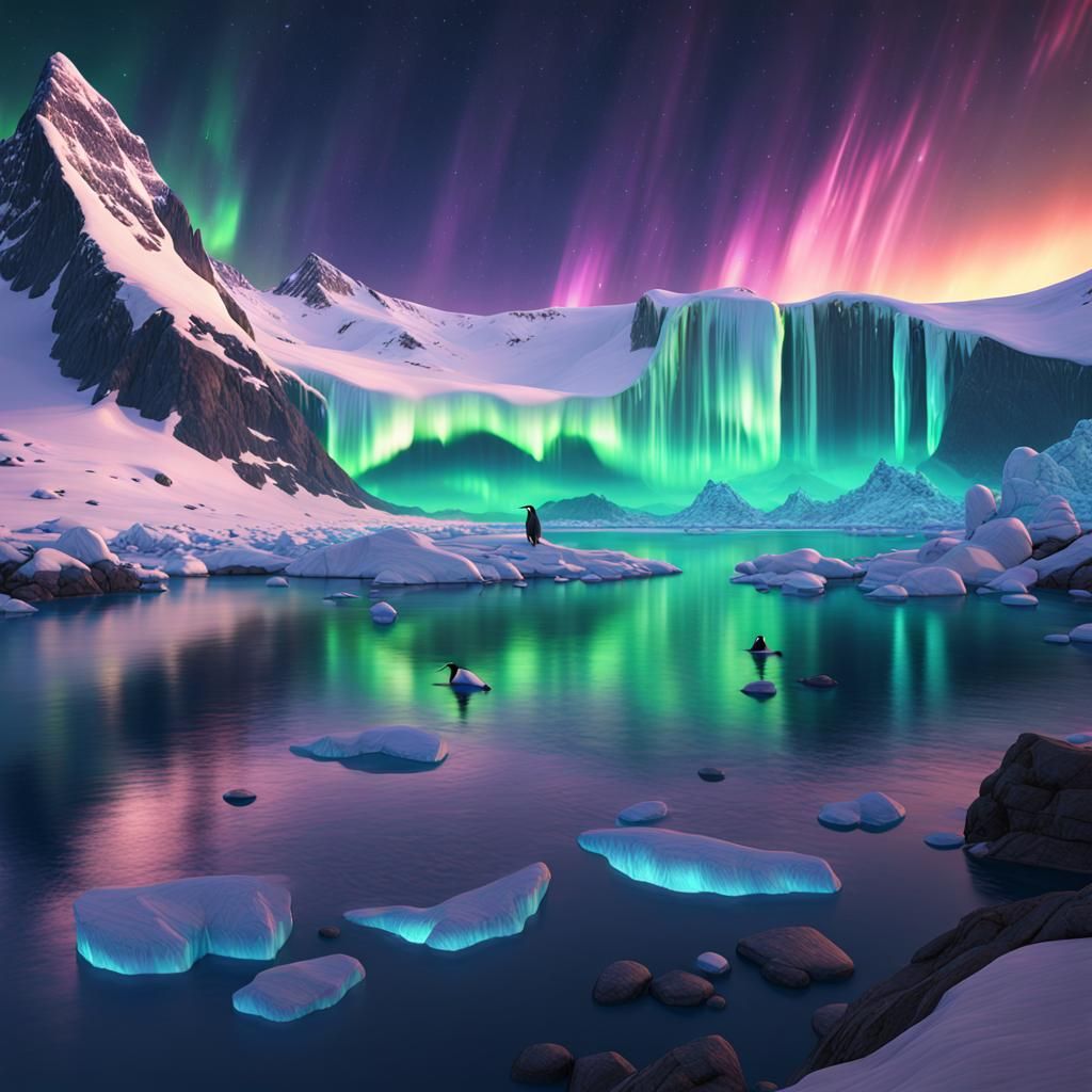 Luminous Northern Lights Over Glacier Landscape