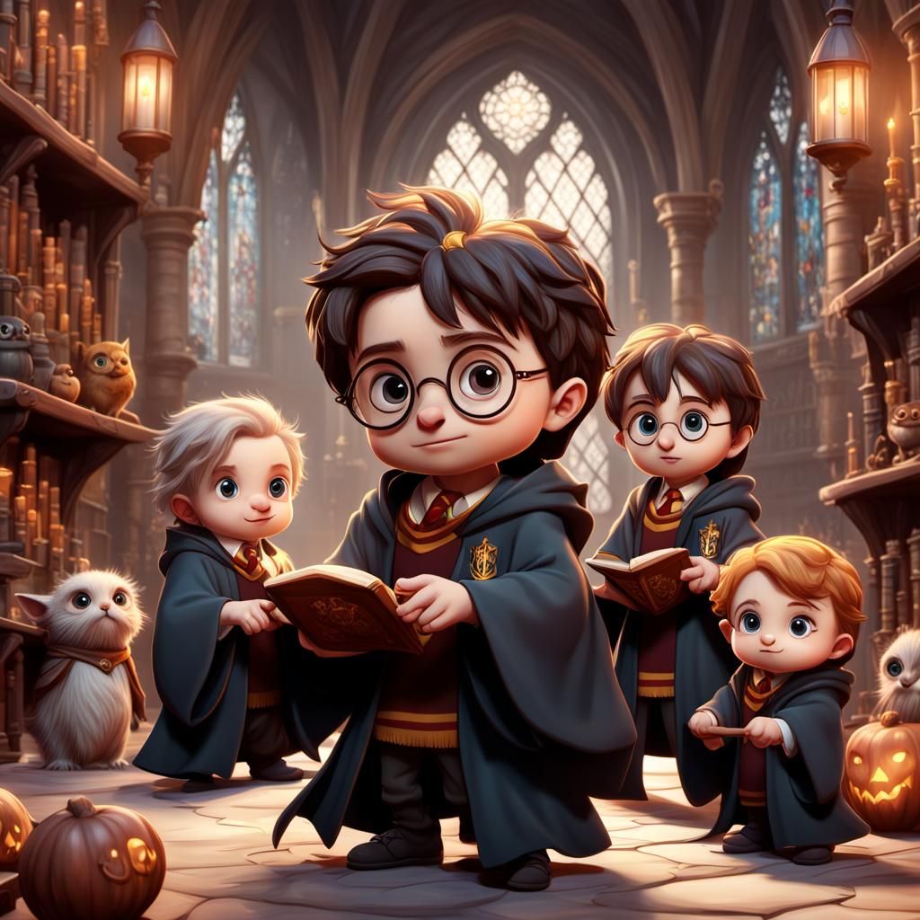 Cute Baby Harry Potter Cartoon in Pastel Colors