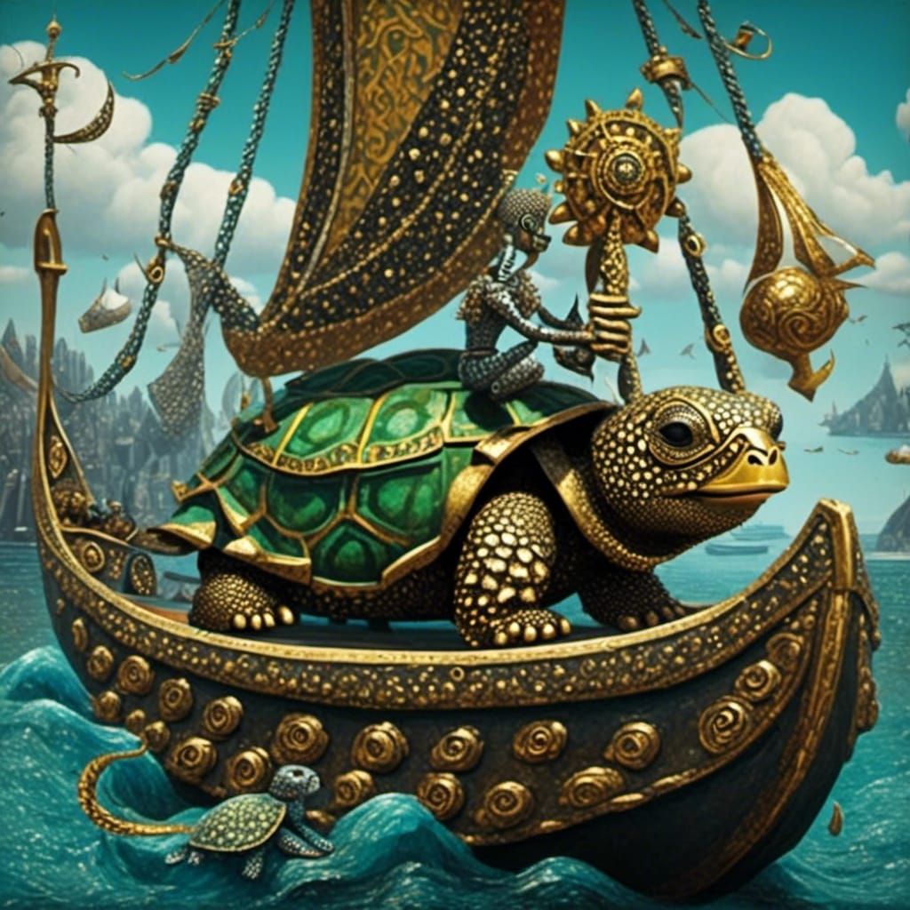Adorable Turtle on Viking Longboat Illustration