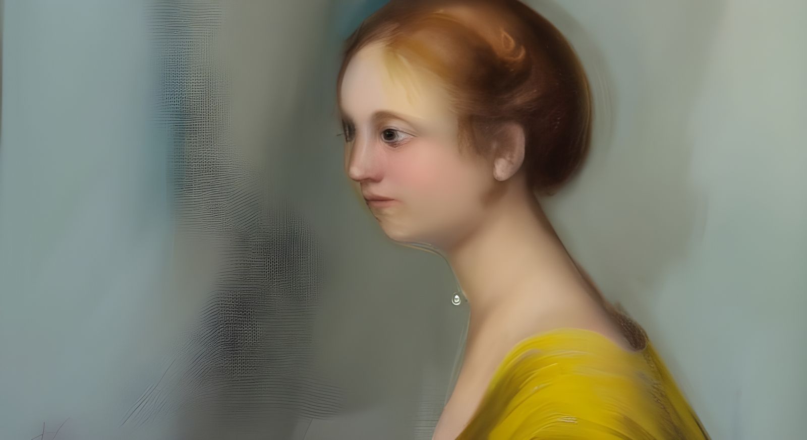 Girl with Pearl Earrings in Kitchen, Abstract Art