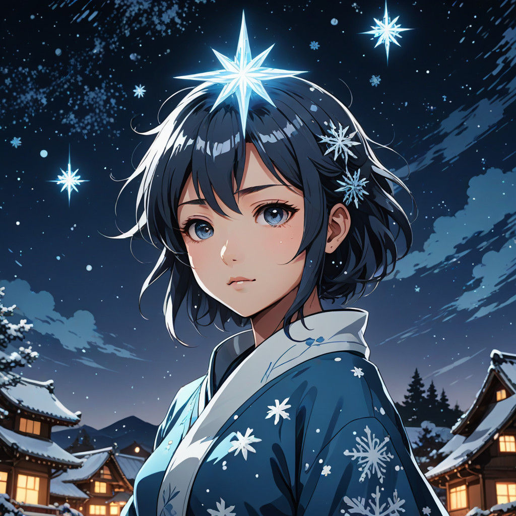 Vibrant Christmas Star in a Magical Anime Night Sky