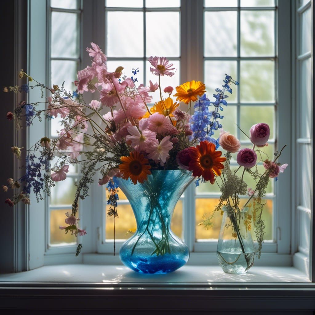Sunlit Flowers in Aerogel Vase: Still Life