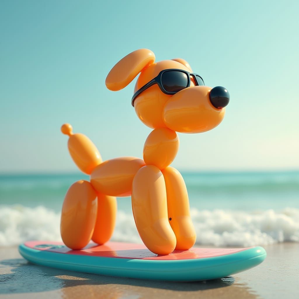 Surfing Pup in Shades: A Vibrant Pop Art Scene