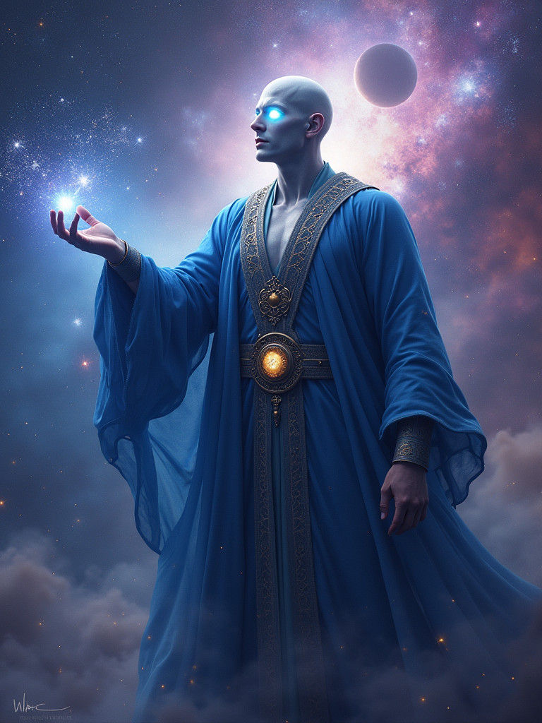 Mystical Cosmic Overlord in a Star-Filled Nebula