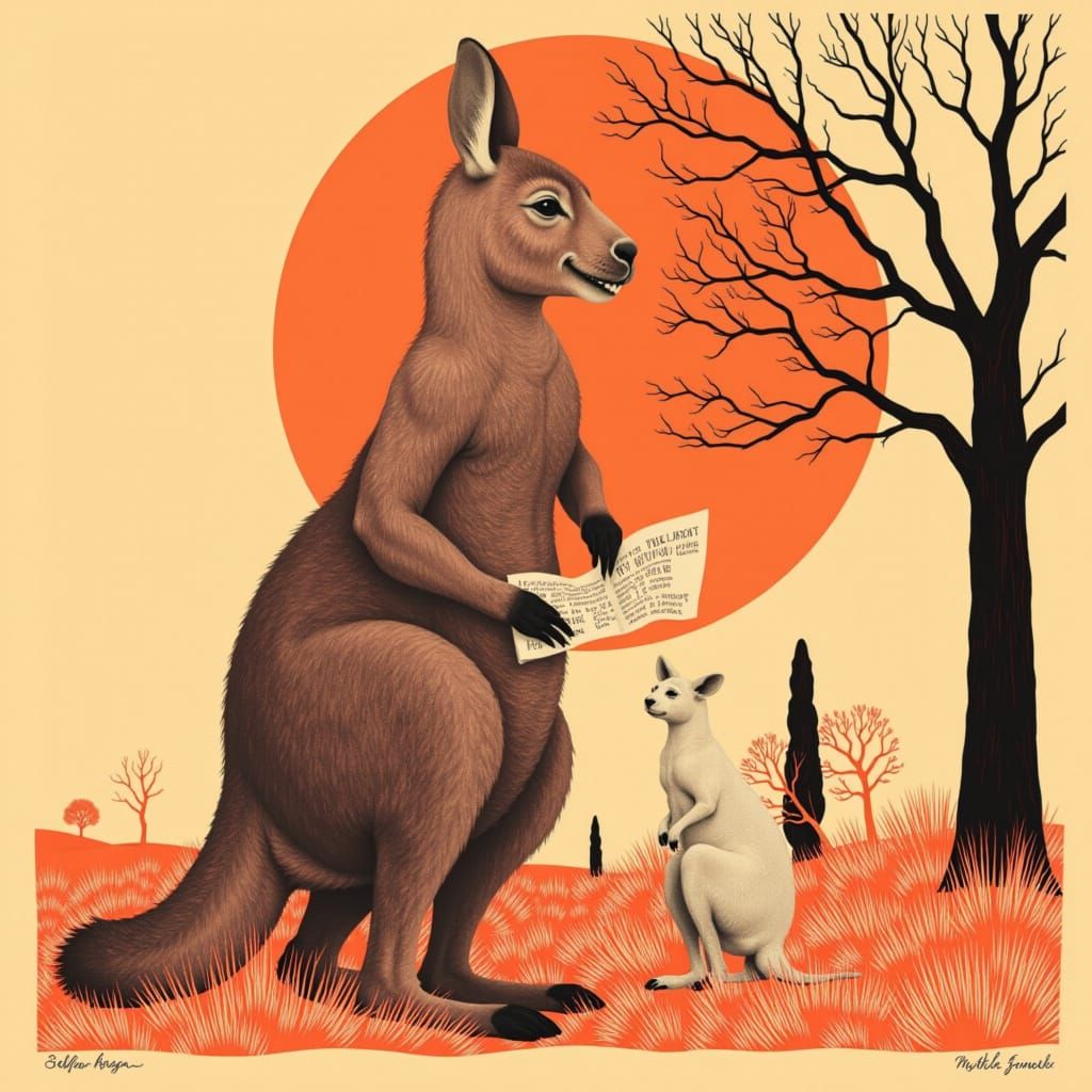 Kangaroo Mom and Baby in Sunburnt Country Style