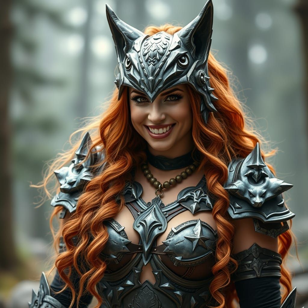 Sultry Valkyrie Warrior in Cyberpunk Metal Armor