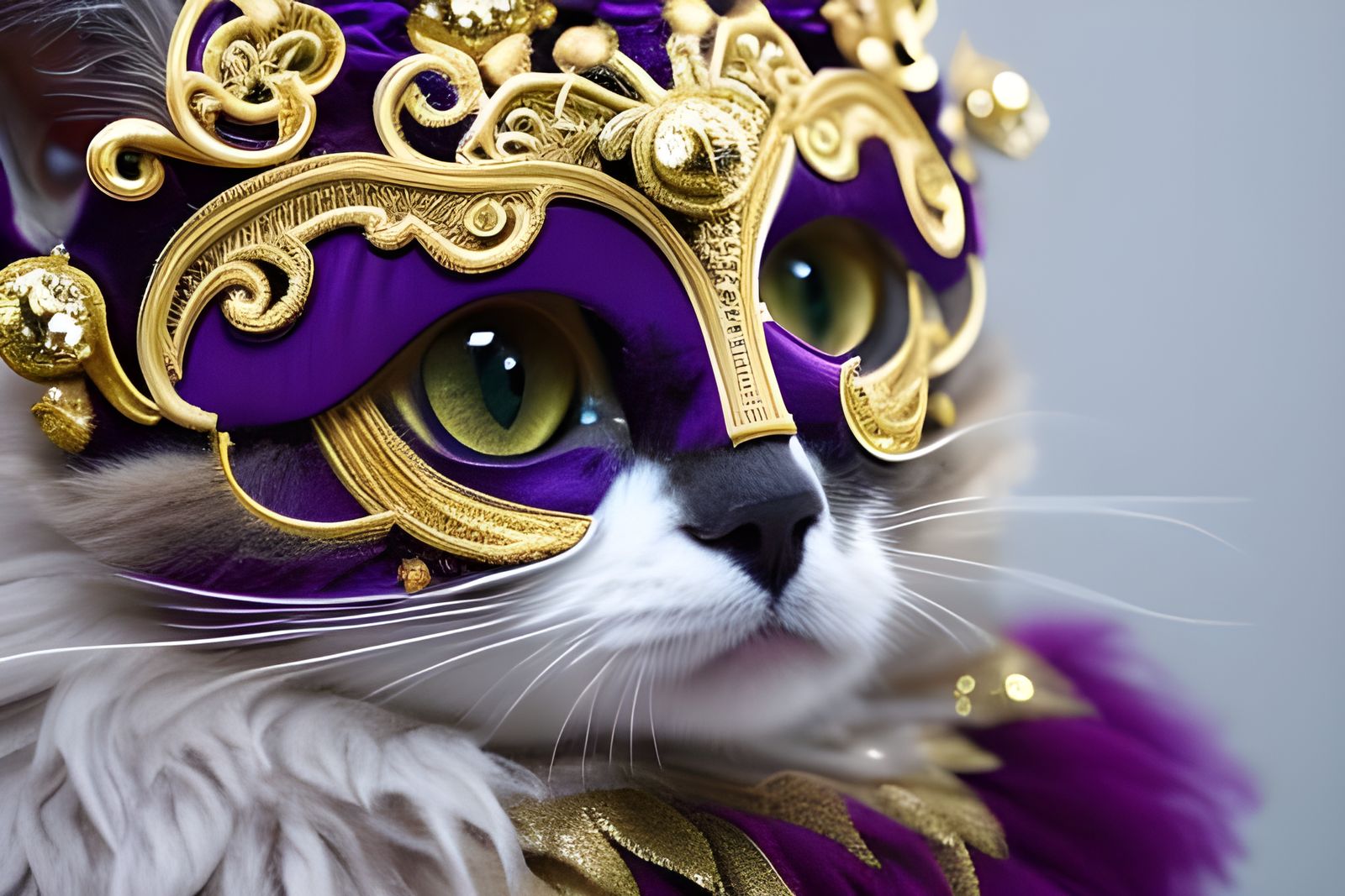 Cat in Masquerade Mask, Hyperrealistic Portrait